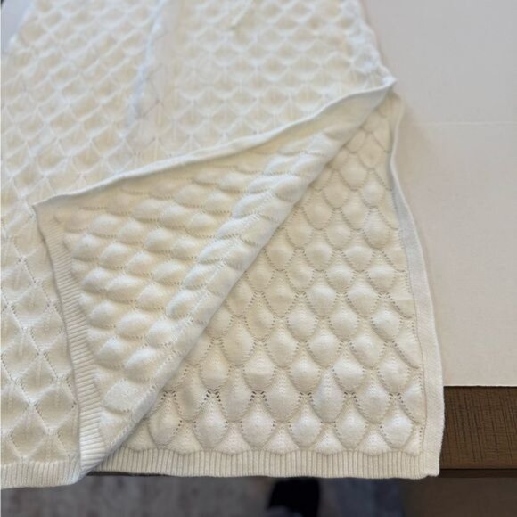 Scoop Back Open Knit Dress Size XL Ivory Maxi Balloon Sleeves Belt Bridal - Picture 7 of 13